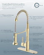 Gold Kitchen Faucet with Soap Dispenser, Pull Down Kitchen Faucet with Sprayer, Single Handle Kitchen Sink Faucet with Dual Function Spray Head, Camper Laundry RV Faucet,PVD