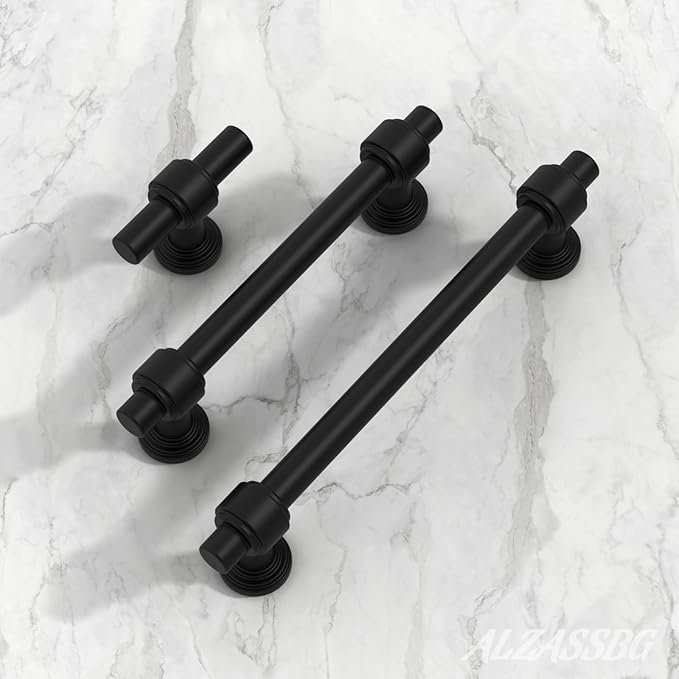 Alzassbg 10 Pack Matt Black Cabinet Pulls, 6-1/4 Inch(160mm) Hole Centers Cabinet Handles Kitchen Hardware Straight Bar for Cabinets and Drawer AL3505MB