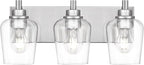 Bathroom Light Fixtures, 3-Light Modern Vanity Light with Clear Glass Wine Glass-Shaped Shade, Vanity Lighting Fixtures Over Mirror, Brushed Nickel, VL155-BN-3