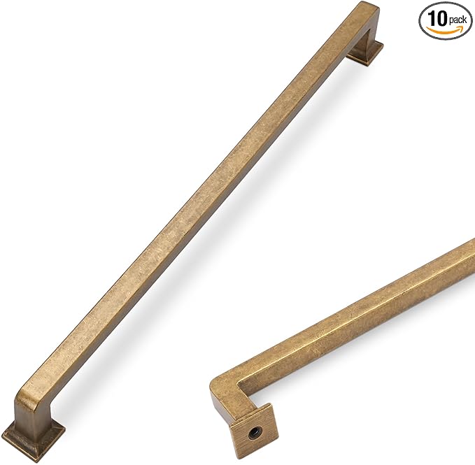 COTYKILEY 10 Pack 15 Inch(381mm) Antique Brass Kitchen Cabinet Handles Cabinet Pulls Vintage Drawer Pulls Aged Gold Bronze Kitchen Cabinet Hardware Kitchen Handles Drawer Pulls Dresser Handles