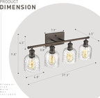 zeyu 4 Light Fixtures for Bathroom Above Mirror, Vintage Vanity Lighting Fixtures, Oil Rubbed Bronze Finish with Clear Hammered Glass, ZJF63B-4W ORB