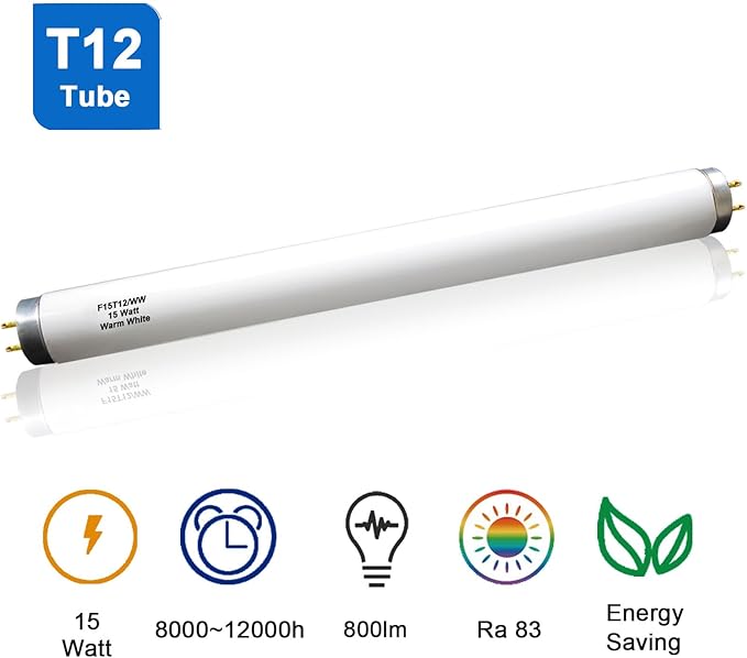 4 Pack F15T12/K&B Soft White,T12 15W 18Inch Linear Fluorescent Bulb,Replacement for Philips 141465 F15T12/WW,G13 Medium 2-Pin Base,3000K