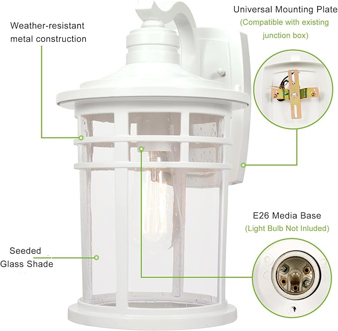 Darkaway 2 Pack Large Outdoor Porch Lights Wall Mount, 15inch Outdoor Light Fixtures Sconces Wall Lighting with Seeded Glass Exterior Lights for Patio Yard House Hallway Doorway Garage