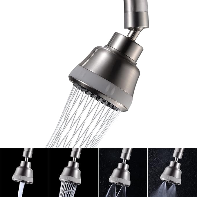 4 Spray Modes Faucet Aerator,360 Degree Faucet Sprayer Attachment,Big Angle Kitchen Faucet Aerator,Swivel Faucet Extender,Sink Sprayer Attachment for faucet,55/64 inch Female Thread (Brushed Nickel)