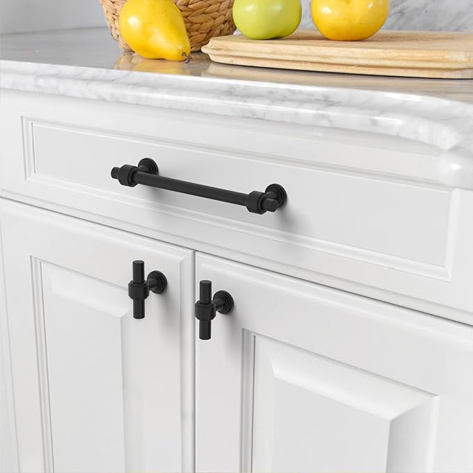 Amerdeco 10 Pack Matte Black Cabinet Knobs 1.46 Inch(37mm) Single Hole Cabinet Handles Rectangle Dresser Knobs Drawer Knobs and Pulls for Bathroom Cabinets ZH0069