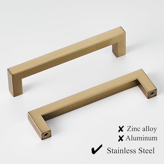 10 Pack 5 Inch Champagne Cabinet Pulls Square Drawer Handles Cupboard Handles Modern Stainless Steel Kitchen Cabinet Hardware Champagne Bronze Pulls