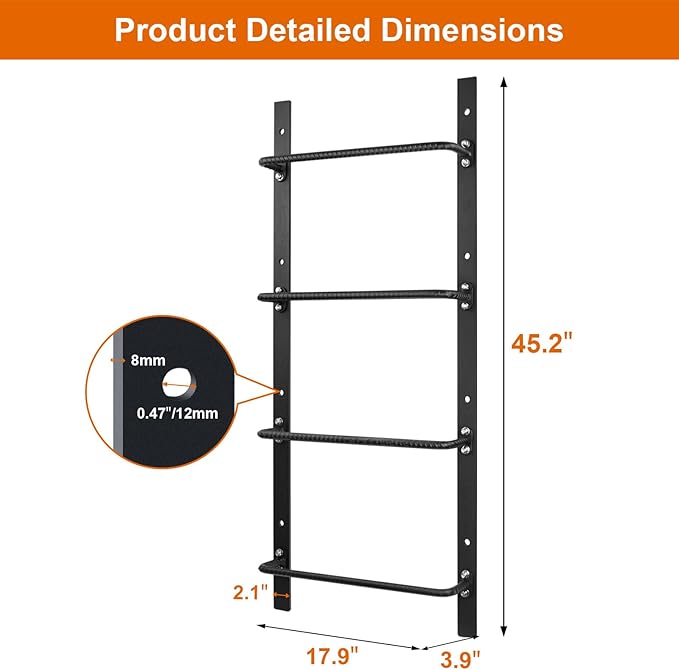 4-Rung Window Well Ladder Straight, Heavy Duty Steel Fire Escape Ladder, Powder-Coated Basement Egress Wall Mounted Ladder 45.2" Lx17.9 W, Black