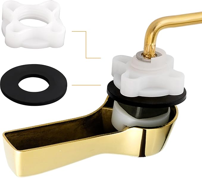 Hibbent Universal Metal Front Mount Toilet Handle Replacement Kit, Brass Toilet Flush Tank Lever with Stainless Steel Flapper Chains for Most Toilets, Shiny Gold