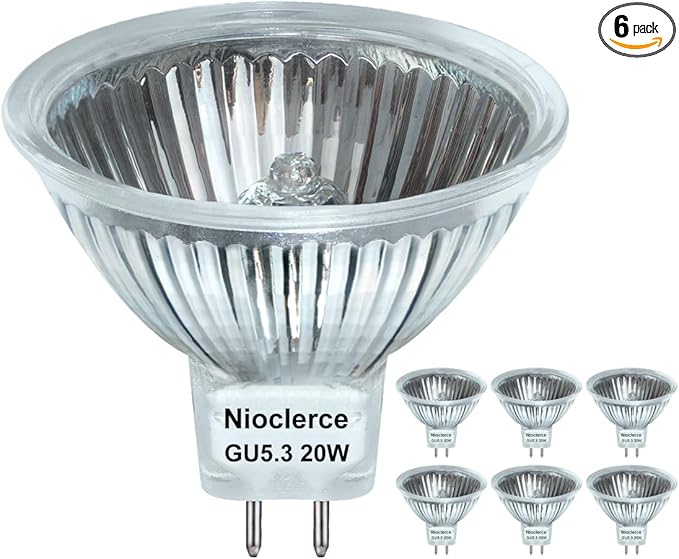 MR16 Halogen Bulb 20W 12V - 6 Pack MR16 Bulb 20W Warm White 2800K, MR 16 Dimmable GU5.3 Base, Long Lasting MR 16 GU5.3 Halogen Bulb for Landscape, Track Lights, and Fiber Optics