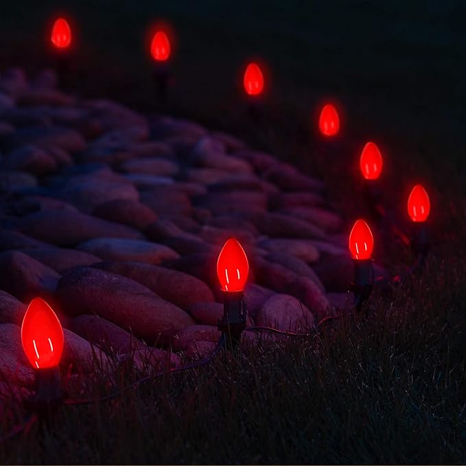 Waterproof UL Certified Red Replacement Bulbs Christmas Tree Light Bulbs for Indoor and Outdoor Decoration with 25 Pack, C7/E12 Base, 5 Watt