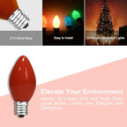 25 Pack C7 Multicolor Ceramic Christmas Lights Replacement Bulbs, 5W E12 Candelabra Base Incandescent Bulbs for Outdoor String Lights Xmas Tree Patio Holiday Party Decor