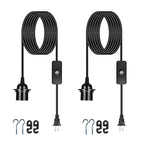 Plug in Pendant Light Cord - 16Ft Hanging Light Kit E26/E27 Light Socket Hanging Lantern Lamp Cord with On/Off Switch,Socket Rings, 2 Pack, Black