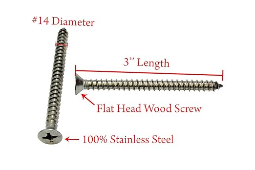 Bolt Dropper #14 X 3'' Stainless Steel Flat Head Phillips Wood Screw, (25 pc), 18-8 (304) Stainless Steel Sheet Metal Screws - Type A Point, Plain Finish