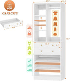 Closet System, 28"/2.4 FT Small Closet Organizer System with Drawers and Shelves, Walk-in Closets Systems for Small Closets, Free Standing Reach in Closet Tower, White