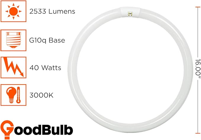 GoodBulb 40-Watt 16 Inch T9 Fluorescent Circline Light Bulb 3000K Soft White Color G10q Base 2533 Lumens 10000 Life Hours 80 CRI Pack of 12 Bulbs