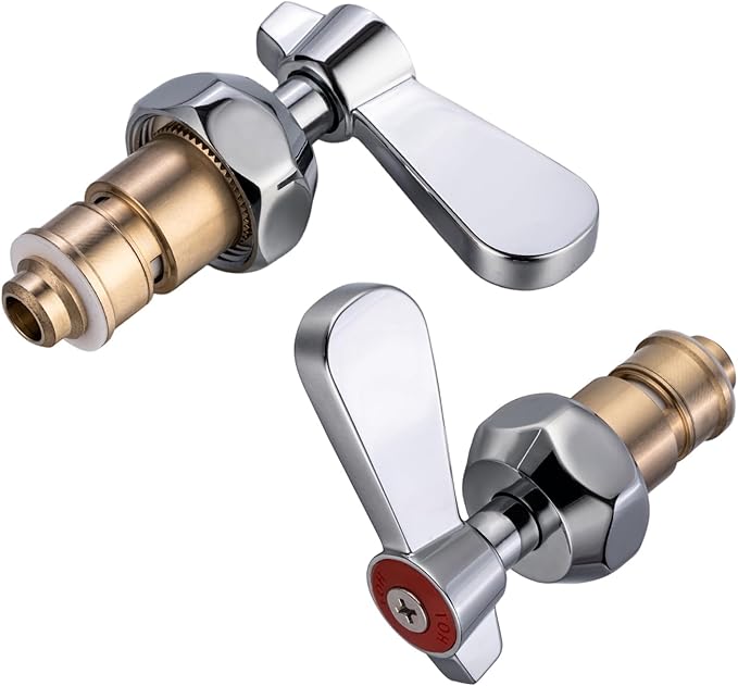 LEAD-FREE Faucet Handle Repalcement Valve Stem Assembly, Commercial Faucet Parts for Kitchen Sink Faucet, Brass Constructed with Ceramic Disc, A Pair of Red for Hot and Blue for Cold