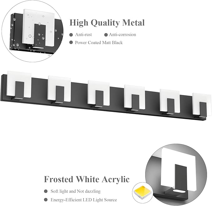 Aipsun 6 Lights Modern Black Vanity Light Up and Down Black LED Vanity Light Fixtures Bathroom Wall Light Over Mirror 6000K