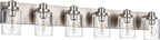 6 Light Vanity Light Brushed Nickel Bathroom Lighting Fixtures Over Mirror, Modern Bathroom Light with Clear Glass Shade, Farmhouse Vanity Lights