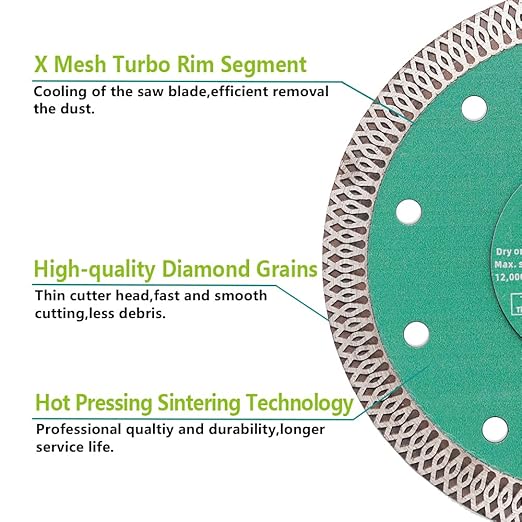 Diamond Porcelain Saw Blade, 7" Diamond Blade 175MM Dry Ceramic Cutting Disc with X Teeth Turbo Mesh Rim,for Ceramic Tile Porcelain Granite Marble
