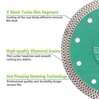 Diamond Porcelain Saw Blade 4.5" Tile Blades 2pcs Dry Wet Tile Cutting Discs with X Teeth Turbo Mesh Rim,for Ceramic Tile Porcelain Granite Marbles
