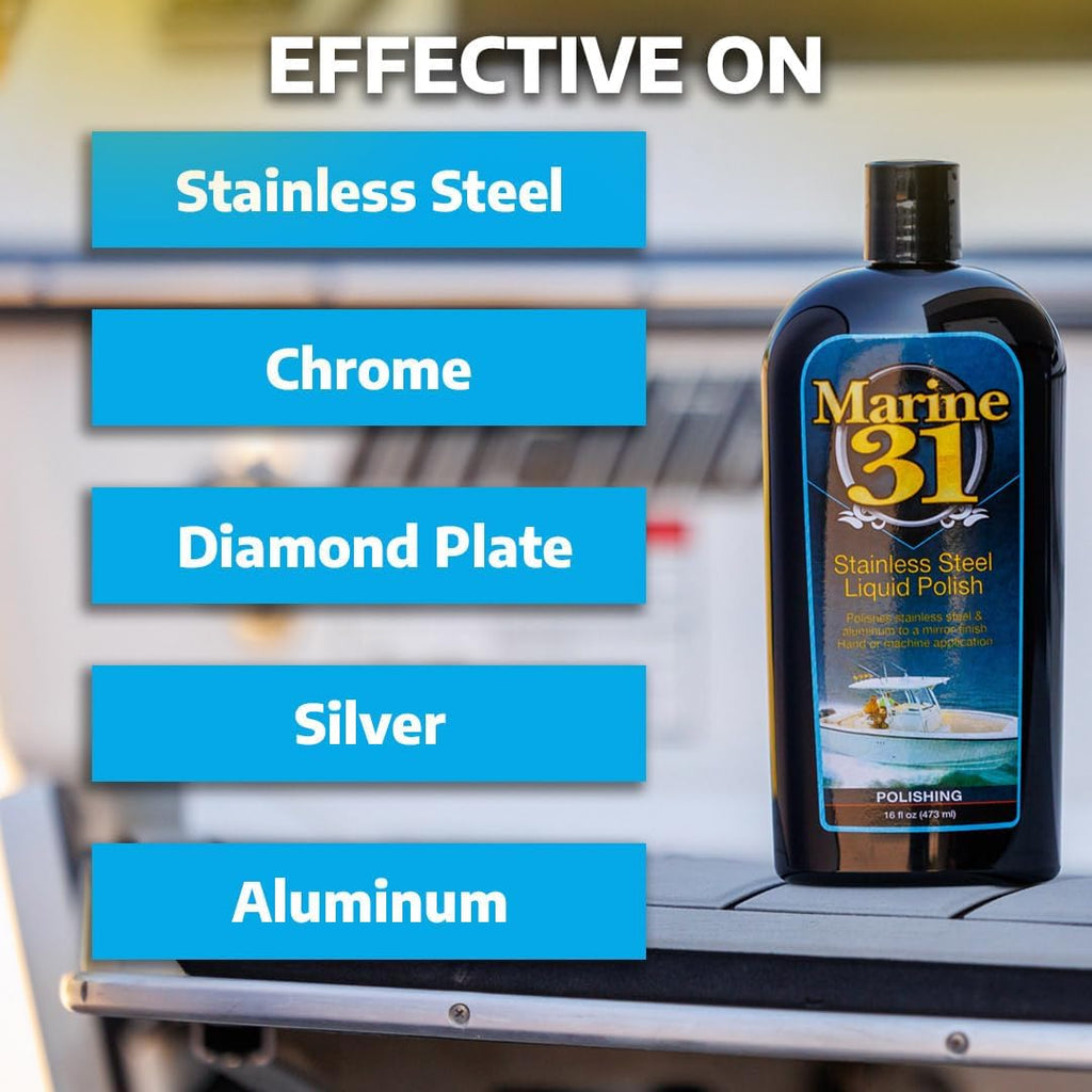 Marine 31 Stainless Steel Polish & Sealant Combo | Cleans, Polishes & Protects Stainless Steel Surfaces | Safe for Appliances & Marine Use | Long-Lasting Shine | M31-SSKIT-1