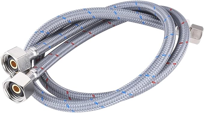 WOWOW 16 Inch Faucet Supply Hose Faucet Line Braided Nylon Sink Faucet Supply Line 3/8" Comp x 1/2" Comp 2Pcs (1 Pair)