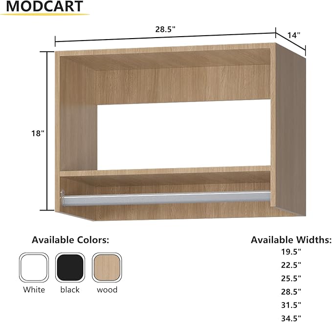 MODCART Tall Hanging Closet Unit, Modular Closet System, Wood Closet System Organizer with Storage for Walk In Closets, Clothing Rack Wardrobe Closet for Hanging Clothes, Bedroom, Wood, 28.5"W