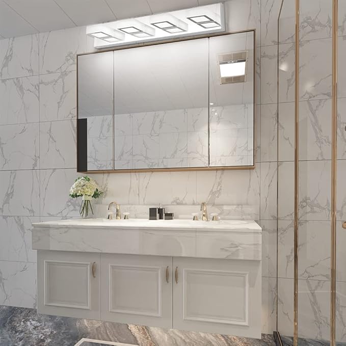 Ralbay 4 Lights Adjustable Acrylic Chrome Modern LED Bathroom Vanity Lights Over Mirror (Natural White Light)