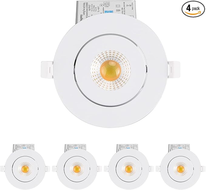 4 Inch Led Recessed lights ,Ultra-Thin Adjustable Eyeball Gimbal LED Recessed Lighting, with Junction Box 9 Watts,750lm, Dimmable geiling light ETL (2700K/3000K/3500K/4000K/5000K Option, 4pack)