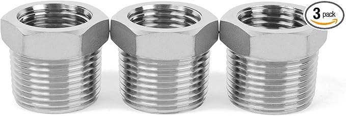 ChillWaves 304 Stainless Steel Pipe Fitting, Reducer Hex Bushing 1" NPT Male x 1/2" NPT Female Thread Adapter(3-PACK)