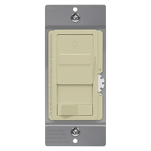 TOPGREENER Digital Dimmer Switch for 200W Dimmable LED/CFL Lights, Single Pole/3-Way LED Slide Dimmer, Neutral Wire Not Required, UL Listed, TGSDS3-I, Ivory, 1 Pack