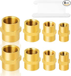 GASHER 8PCS Brass Pipe Fitting Hex Coupling Kit 1/8 inch 1/4 inch 3/8 inch 1/2 inch