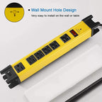 Heavy Duty Power Strip Surge Protector - 6 Outlet Industrial Strip With 15A, 15 FT Cord, 1200 Joules - ETL Listed Yellow Metal for Shop, Workshop, Garden