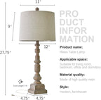 Oneach 27.75" Vintage Farmhouse USB Table Lamps Set of 2 for Living Room Bedroom Traditional Bedside Nightstand Lamp with Dual USB Port Resin Table Lamp with Rotary Switch for Living Room Bedroom