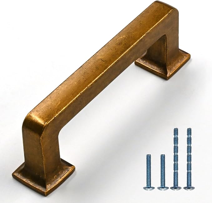 10 Pack 3"(76mm) Vintage Antique Brass Cabinet Pulls Kitchen Cabinet Handles Drawer Pulls Cupboard Hardware for Cabinets CK0078