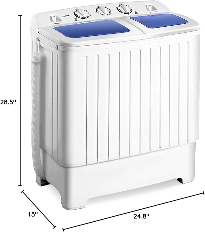 Giantex Portable Mini Compact Twin Tub Washing Machine 20lbs Washer Spain Spinner Portable Washing Machine, Blue+ White