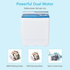 COSTWAY Portable Washing Machine Twin Tub 26 Lbs Capacity, 18 Lbs 8 Lbs Spinner, Compact Control Knobs Timer Function, Drain Pump, Laundry washer, for Apartment RV, Blue