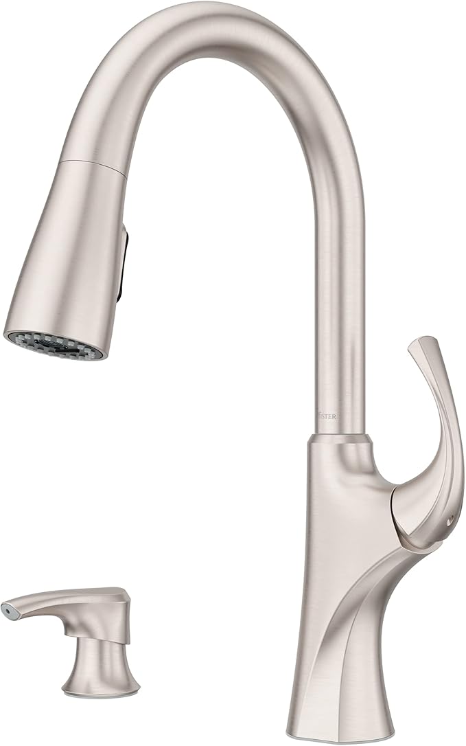 Pfister Miri 2.0 Kitchen Faucet with Pull Down Sprayer and Soap Dispenser, Single Handle, High Arc, NSF Certified, Spot Defense Stainless Steel Finish, F5297MRRGS