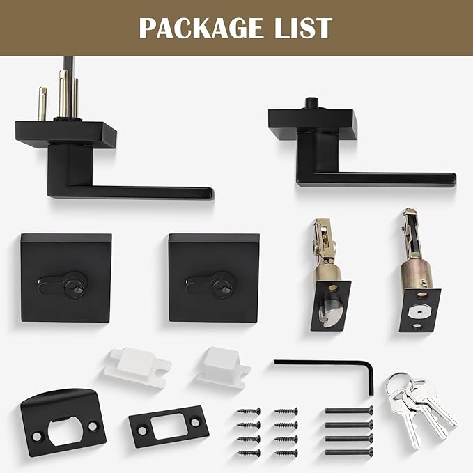 3 Pack Keyed Entry Door Lock with Deadbolt Set, Reversible Passage Lever and Keyed Alike Double Cylinder Deadbolt, Matte Black Square Handleset for Bedroom, Front Door