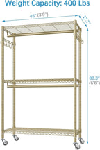 VIPEK R2 Plus Rolling Clothes Rack for Hanging Clothes Heavy Duty Garment Rack 3 Tiers Adjustable Wire Shelving Clothing Racks with Double Hanging Rods, Closet Organizers and Storage, Gold