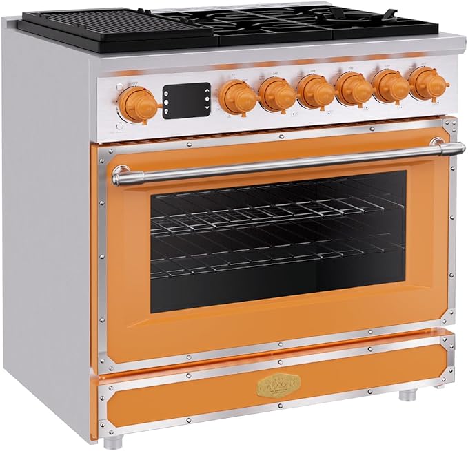 Akicon 36" Freestanding Gas Cooktop Oven Combo, Features 6 Sealed Burners, 5.2 Cu.ft Rapid Convection Oven, Convertible Fuel (NG/LP), Durable Cast Iron Grating (TOSTOSA1)