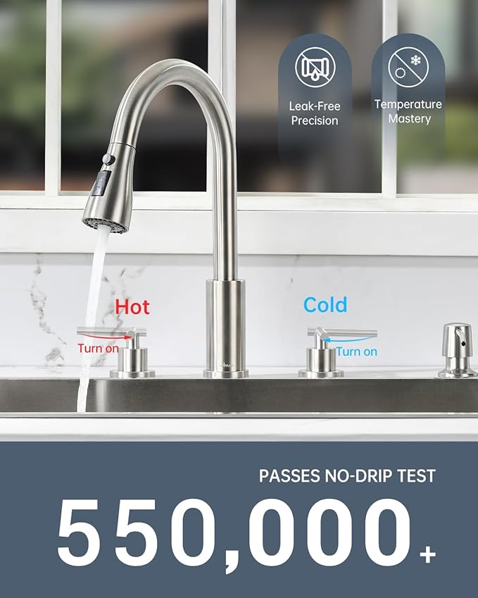 APPASO 2 Handle Kitchen Faucet, 3 Hole Kitchen Sink Faucet with Soap Dispenser, High Arc Brushed Nickel Stainless Steel 4 Hole Faucet for Kitchen Sink