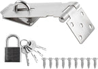 HOWDIA 180 Degree Hasp Lock Latch with Padlock, 4 Inch Stainless Steel Pad Lock Latches Locking Latch Security Door Clasp Hasp for Shed/Gate/Storage（Silver）