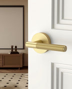 Asidrama 6 Pack Passage Gold Door Handles, Door Lever with Door Knobs Indoor for Bedroom or Bathroom, Heavy Duty Brushed Gold Door Handles Interior with Locks for Left Right Sided Doors