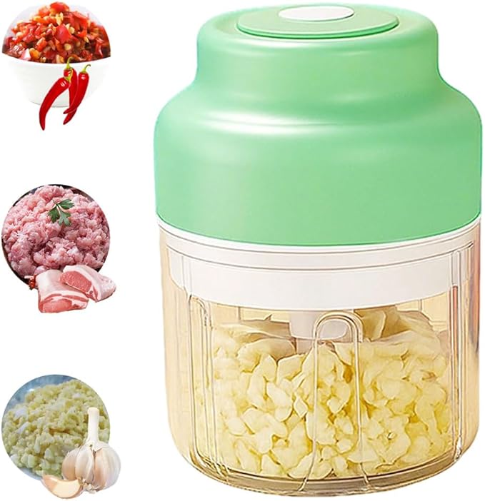 Electric Garlic Chopper, 2025 New Mini Portable Veggie Chopper, Garlic Grinder Masher Rechargeable, Wireless Food Processor for Ginger, Chili, Fruit, Meat (Green, 320ML)