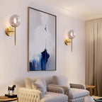 SeeU Gold Wall Sconces Mid Century Style Set of 2,Brass Wall Lamp Fixture,Vanity Light Fixture Wall Lamp with Grey Globe
