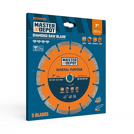 7 inch Diamond Saw Blade for Angle Grinder,Segmented General Purpose Blade Dry/Wet Cutting Blade for Concrete, Paver, Masonry, Terrazzo, Stone, Granite, Block, 7/8"-5/8” Arbor (3 Pack)