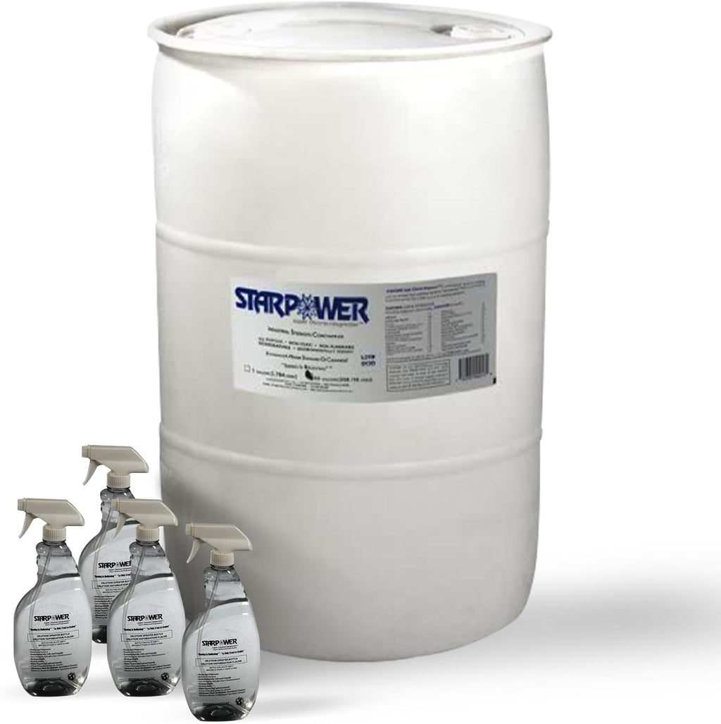 STARDUST Spill Products Starpower D355SP Industrial Degreaser, All Purpose Cleaner 55 Gallon Drum, Includes Empty 32-Ounce Labeled Sprayers for Easy Dilution, Efficient, Safe, Versatile - 4 Case