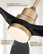 52" Modern Black and Gold Ceiling Fan with Lights and Remote, ETL Listed, 3 Downrods, 3 Wood Blade Gold Black Ceiling Fans, Reversible Quiet DC Motor, 3 Timer for Outdoor Patio Waterproof Bedroom