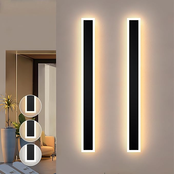 2 Pack 47.2 inch Modern Led Outdoor Wall Light, 3000K-6000K 10%-100% Dimmable Lights for Outside, IP65 Waterproof Wall Sconce Light with Remote Control for Porch,Hallway, Garage,Patio,Stairway,Yard
